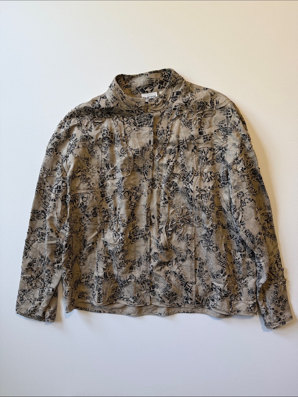 Chico's Women’s Beige and Black Abstract Silk/Linen Blend Shirt 2(Large)